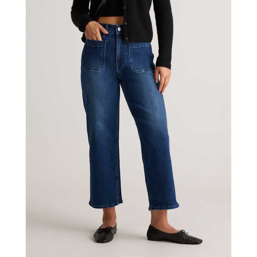 Quince Organic Cotton High Rise‎ Wide Leg Patch Pocket Jeans Dark Wash Size 30